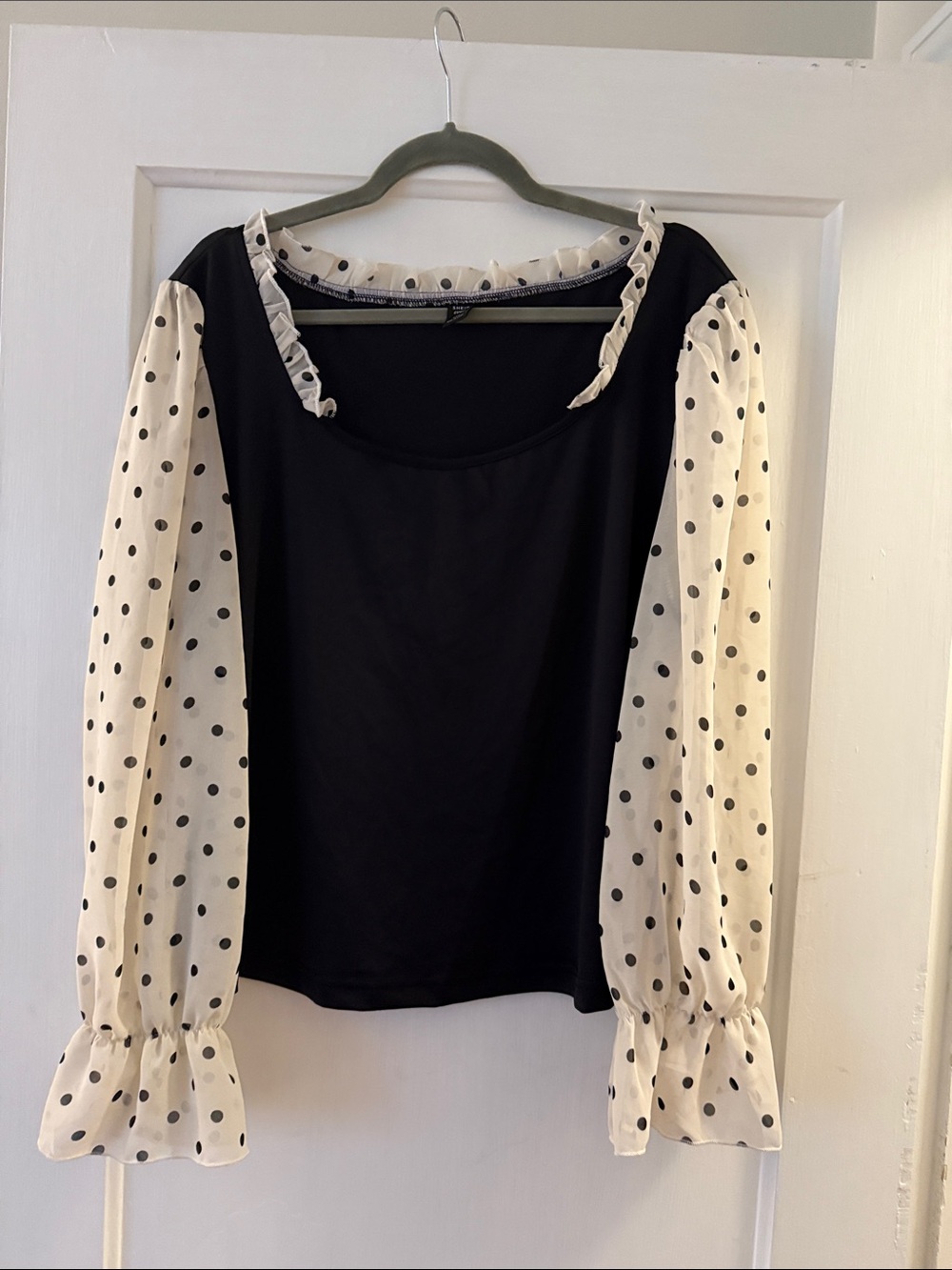Polka Dot Sleeve Black Women's Blouse